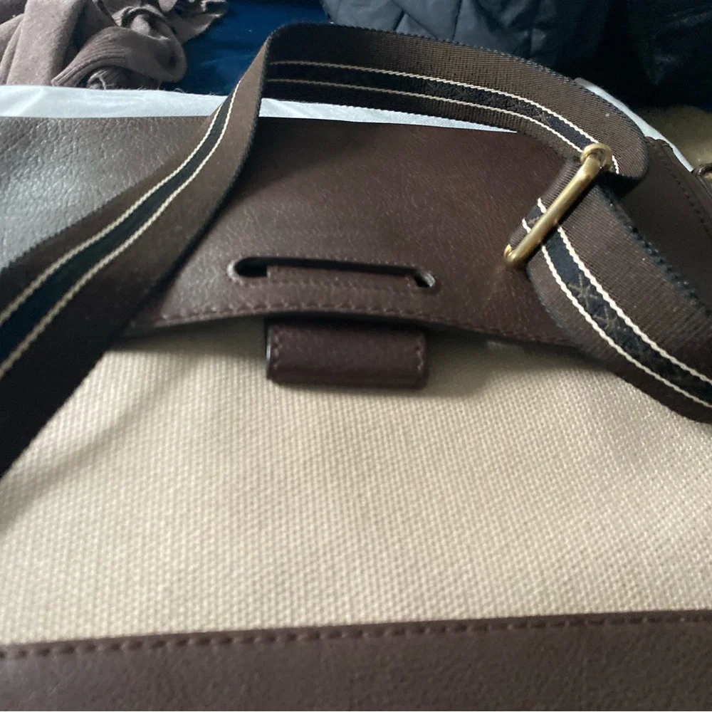 Brown and Cream Canvas Leather-Trim Messenger Bag - Men